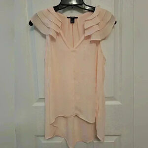 Forever 21  Sleeveless Blouse Pake Pink Small Ruffle Lightweight Semi Sheer